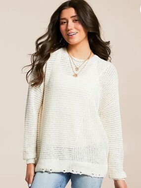 NWT Buckle Black Pointelle Oversized Sweater, Size XS, Soft White/Cream